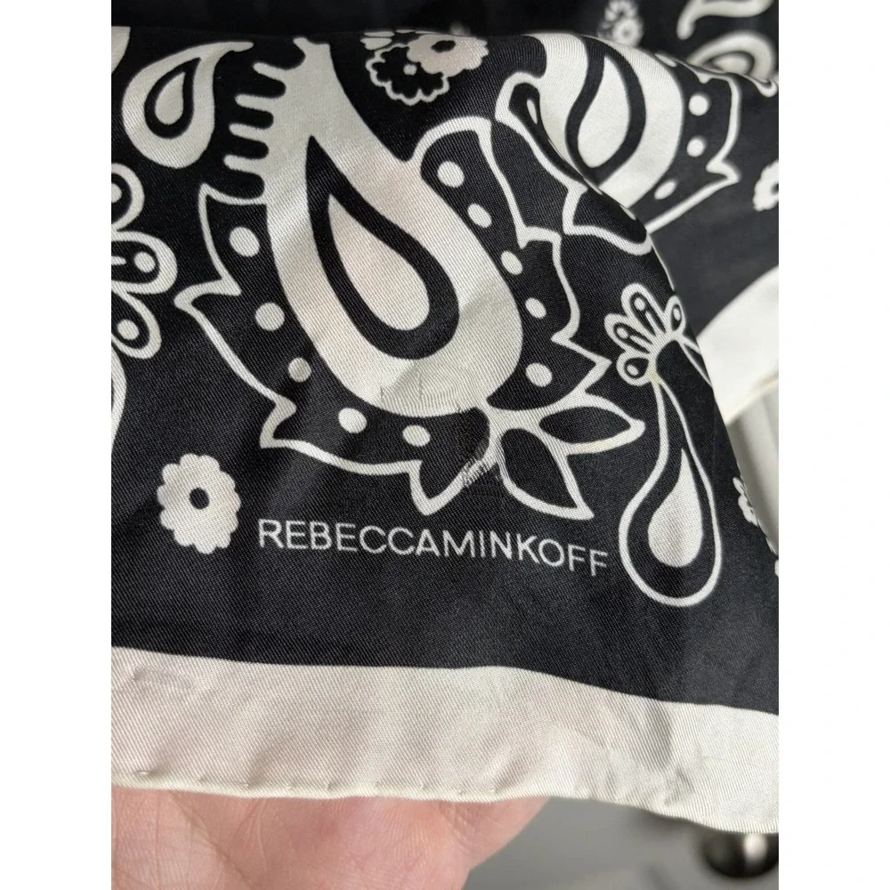 Rebecca Minkoff Scarf Pure Silk Black Paisley Bandanna Print pattern SZ 32